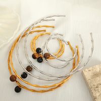 Titanium Steel 18K Gold Plated IG Style Classic Style Plating Inlay Bamboo Agate Tiger Eye Bracelets Necklace main image 8
