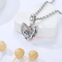 1 Piece Hole 4~4.9mm Sterling Silver Zircon Rhodium Plated Butterfly Polished Pendant main image 3
