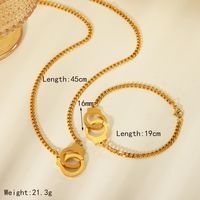 304 Stainless Steel 18K Gold Plated Vintage Style Exaggerated Classic Style Geometric Bracelets Necklace Jewelry Set sku image 2