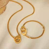 304 Stainless Steel 18K Gold Plated Vintage Style Exaggerated Classic Style Geometric Bracelets Necklace Jewelry Set main image 3