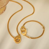 Edelstahl 304 18 Karat Vergoldet Vintage-Stil Übertrieben Klassischer Stil Geometrisch Armbänder Halskette Schmuck-Set main image 3