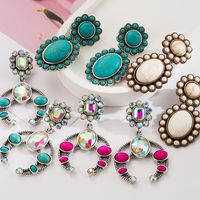 1 Pair Casual Vacation Classic Style Color Block Inlay Alloy Turquoise Glass Silver Plated Drop Earrings main image 1