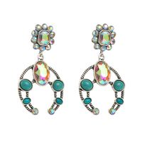 1 Pair Casual Vacation Classic Style Color Block Inlay Alloy Turquoise Glass Silver Plated Drop Earrings sku image 2