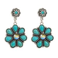 1 Pair Casual Vacation Classic Style Flower Plating Inlay Alloy Turquoise Glass Silver Plated Drop Earrings main image 6