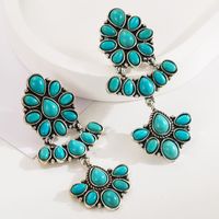 1 Pair Casual Vacation Classic Style Flower Plating Inlay Alloy Turquoise Glass Silver Plated Drop Earrings main image 4