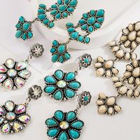 1 Pair Casual Vacation Classic Style Flower Plating Inlay Alloy Turquoise Glass Silver Plated Drop Earrings main image 1