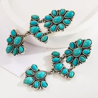 1 Pair Casual Vacation Classic Style Flower Plating Inlay Alloy Turquoise Glass Silver Plated Drop Earrings main image 5