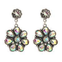 1 Pair Casual Vacation Classic Style Flower Plating Inlay Alloy Turquoise Glass Silver Plated Drop Earrings sku image 1