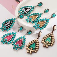 1 Pair Casual Vacation Classic Style Water Droplets Inlay Alloy Turquoise Silver Plated Drop Earrings main image 1