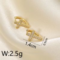 1 Pair French Style Sweet Cross Hollow Out Inlay Copper Zircon 14K Gold Plated Hoop Earrings sku image 2