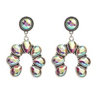 1 Pair Elegant Luxurious Vacation Round Inlay Alloy Glass Silver Plated Drop Earrings sku image 3