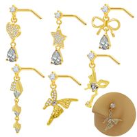1 Piece Nose Rings & Studs Glam Rock Ethnic Style Star Heart Shape Butterfly 316 Stainless Steel  Copper Plating Inlay Rhinestones Zircon Gold Plated Nose Rings & Studs main image 10