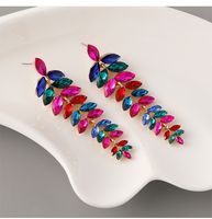 1 Pair Basic Modern Style Leaf Inlay Zinc Alloy Rhinestones Glass Drop Earrings sku image 1
