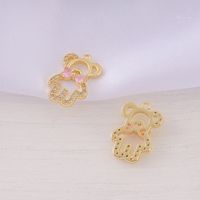 1 Piece 11 * 17mm Copper Zircon 18K Gold Plated Bear Polished Pendant main image 3