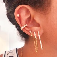 1 Pieza Estilo Vintage Estilo Simple Estilo Romano Forma De C Geométrico Embutido Plata Esterlina Circón Blanco Oro Plateado Chapado En Oro Puños De Oreja main image 3