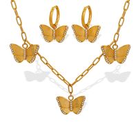 Titanium Steel 18K Gold Plated Elegant Classic Style Plating Inlay Butterfly Rhinestones Earrings Necklace main image 10
