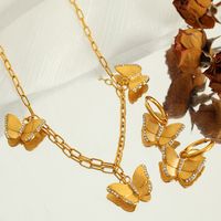 Titanium Steel 18K Gold Plated Elegant Classic Style Plating Inlay Butterfly Rhinestones Earrings Necklace main image 1