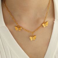 Titanium Steel 18K Gold Plated Elegant Classic Style Plating Inlay Butterfly Rhinestones Earrings Necklace main image 4