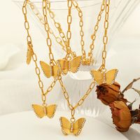 Titanium Steel 18K Gold Plated Elegant Classic Style Plating Inlay Butterfly Rhinestones Earrings Necklace main image 7