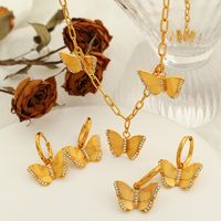 Titanium Steel 18K Gold Plated Elegant Classic Style Plating Inlay Butterfly Rhinestones Earrings Necklace main image 9