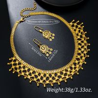 Copper 18K Gold Plated Elegant Lady Argyle Earrings Necklace Jewelry Set main image 2