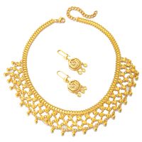 Copper 18K Gold Plated Elegant Lady Argyle Earrings Necklace Jewelry Set main image 4