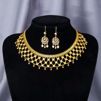 Copper 18K Gold Plated Elegant Lady Argyle Earrings Necklace Jewelry Set sku image 1