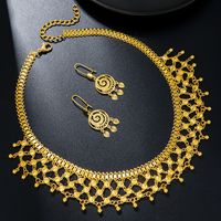 Copper 18K Gold Plated Elegant Lady Argyle Earrings Necklace Jewelry Set main image 5