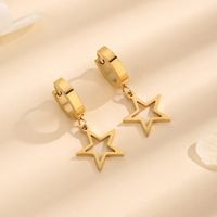 1 Pair Simple Style Star Titanium Steel 18K Gold Plated Drop Earrings main image 4