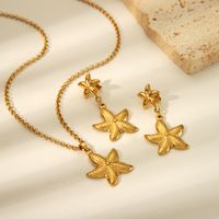 304 Stainless Steel 18K Gold Plated Hawaiian Vacation Classic Style Plating Starfish Earrings Necklace main image 1