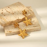 304 Stainless Steel 18K Gold Plated Hawaiian Vacation Classic Style Plating Starfish Earrings Necklace main image 4