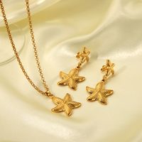 304 Stainless Steel 18K Gold Plated Hawaiian Vacation Classic Style Plating Starfish Earrings Necklace main image 5