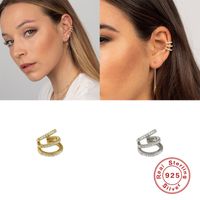 1 Piece Vintage Style Simple Style Roman Style C Shape Geometric Inlay Sterling Silver Zircon White Gold Plated Gold Plated Ear Cuffs main image 1