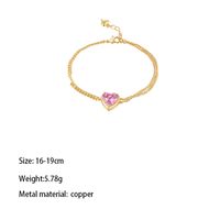 Copper Gold Plated Cute Simple Style Inlay Carving Heart Shape Crystal Bracelets main image 2