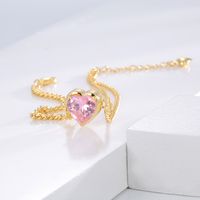 Copper Gold Plated Cute Simple Style Inlay Carving Heart Shape Crystal Bracelets main image 5