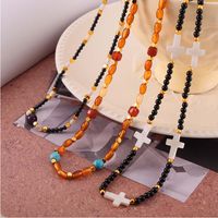 Casual Cross Round Natural Stone Titanium Steel Beaded 18K Gold Plated Unisex Necklace main image 4