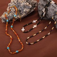 Casual Cross Round Natural Stone Titanium Steel Beaded 18K Gold Plated Unisex Necklace main image 5