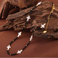 Casual Cross Round Natural Stone Titanium Steel Beaded 18K Gold Plated Unisex Necklace main image 9