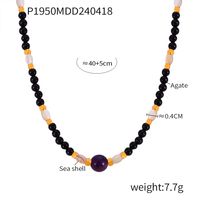 Casual Cross Round Natural Stone Titanium Steel Beaded 18K Gold Plated Unisex Necklace sku image 2