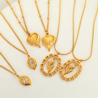 304 Stainless Steel Titanium Steel 18K Gold Plated Casual Retro Hollow Out Inlay Heart Shape Tulip Zircon Pendant Necklace main image 1
