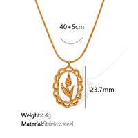 304 Stainless Steel Titanium Steel 18K Gold Plated Casual Retro Hollow Out Inlay Heart Shape Tulip Zircon Pendant Necklace sku image 3