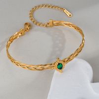 Retro French Style Oval 201 Stainless Steel 304 Stainless Steel 18K Gold Plated Malachite Bangle In Bulk main image 6
