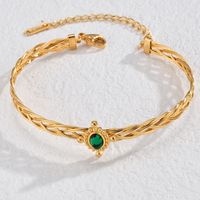 Retro French Style Oval 201 Stainless Steel 304 Stainless Steel 18K Gold Plated Malachite Bangle In Bulk sku image 1