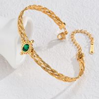 Retro French Style Oval 201 Stainless Steel 304 Stainless Steel 18K Gold Plated Malachite Bangle In Bulk main image 3