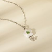 304 Stainless Steel Copper 18K Gold Plated Casual Sweet Commute Inlay Flower Tulip Glass Zircon Pendant Necklace main image 4