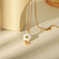 304 Stainless Steel Copper 18K Gold Plated Casual Sweet Commute Inlay Flower Tulip Glass Zircon Pendant Necklace main image 5