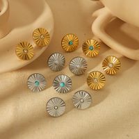 1 Pair IG Style French Style Geometric Polishing Plating Inlay 304 Stainless Steel Natural Stone 18K Gold Plated Ear Studs main image 1