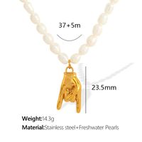 Elegant Retro Gesture 18K Gold Plated Freshwater Pearl Freshwater Pearl Titanium Steel Wholesale Earrings Necklace sku image 2