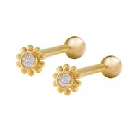 1 Pair Vintage Style Simple Style Roman Style Flower Petal Inlay Sterling Silver Zircon White Gold Plated Gold Plated Ear Studs main image 8