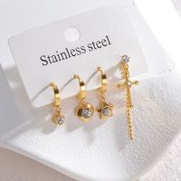 1 Set Casual Simple Style Commute Cross Star Heart Shape Plating Inlay 201 Stainless Steel 304 Stainless Steel Zircon 18K Gold Plated Drop Earrings main image 3